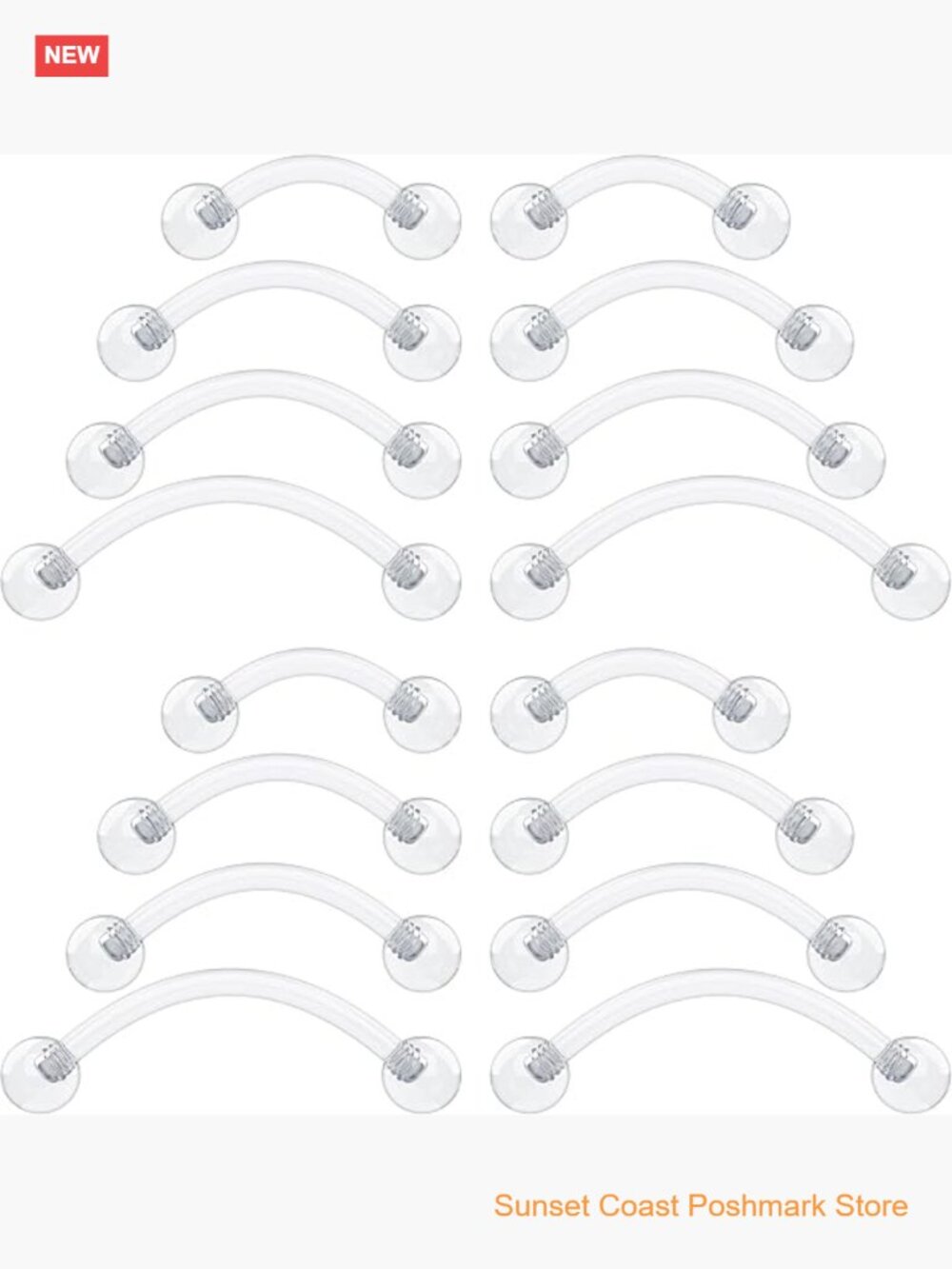 16g Clear Piercing Retainers For Surgery - Bioflex Plastic Curved Eyebrow